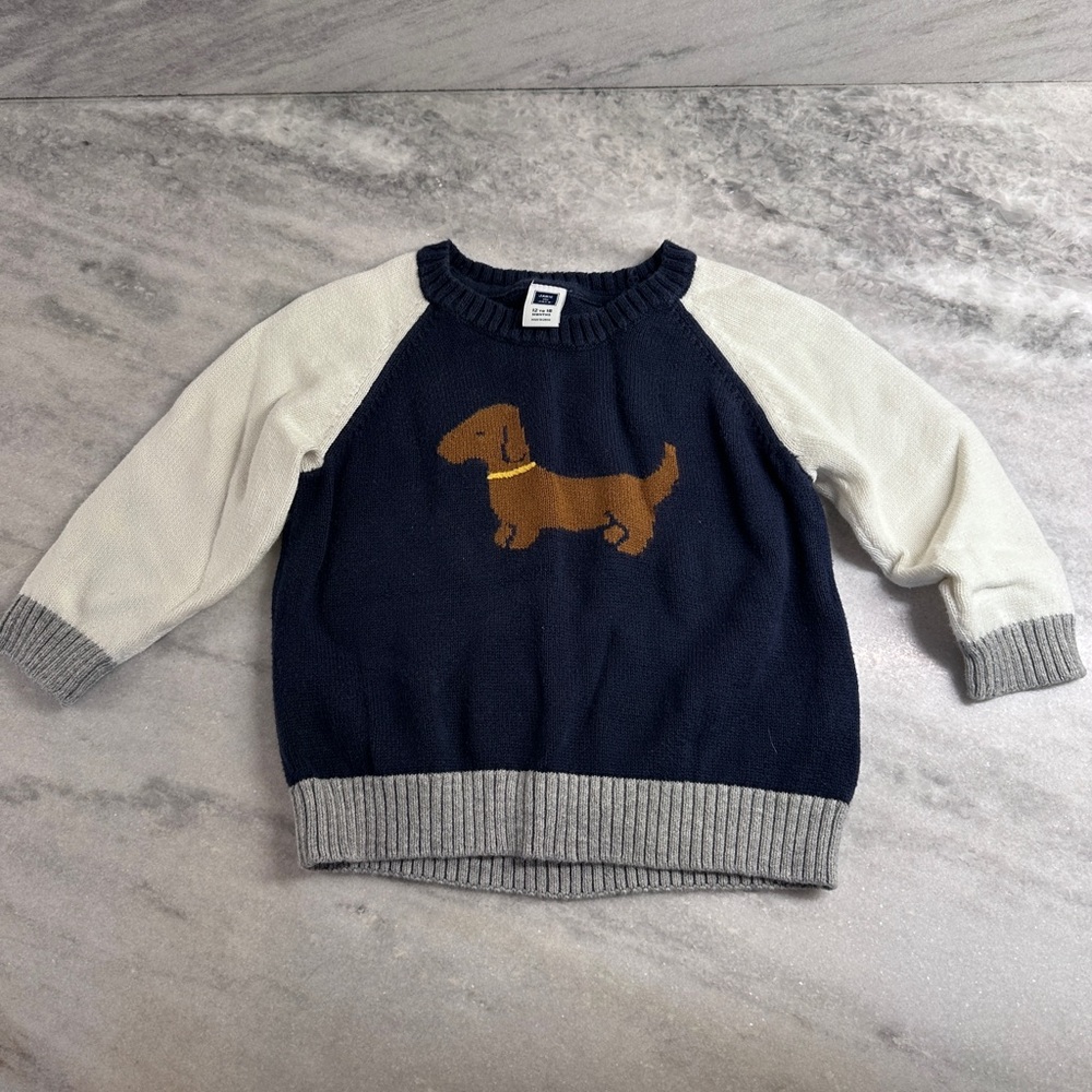 Janie and Jack Navy Sweater with Dog Motif